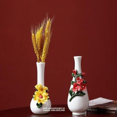 BỘ 5 BÌNH TỲ BÀ ĐẮP NỔI 5 LOÀI HOA